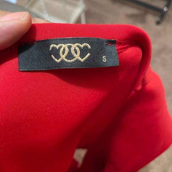 Hearts Women's Candy Red Deep V-Neck Short Sleeve Tie Front Pleated Peplum Top S - Picture 8 of 10